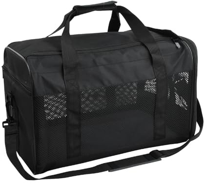 Ziyonix Sac de Transport pour Chat Chien, Caisse Transport Chat Chien Respirant et Pliable avec Coussin en Peluche Amovible Cage Transport pour Chats et Chiens Jusqu'à 10 kg, 44 x 27 x 28 cm (Noir)