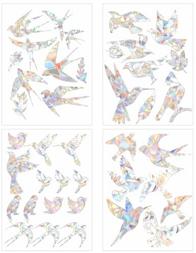 DOPENSPI 38 Stück Schmetterling Suncatcher Sticker, Fensteraufkleber Vogelschutz Prisma Fensteraufkleber Vogelschutz Fenster Regenbogen Fenster Sticker für Glasscheiben(Vogel)