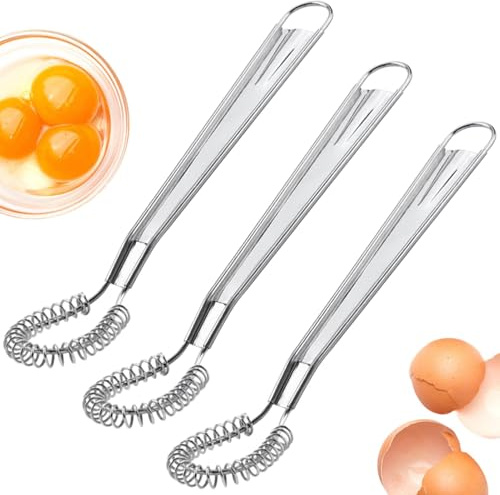 3Pcs Mini Whisk Hand, Stainless Steel Mini Whisks Spring Coil Wire Egg Beater, Handheld Small Egg Whisk Beater Manual Hand Whisker for Coffee Sauce Milk Mixing