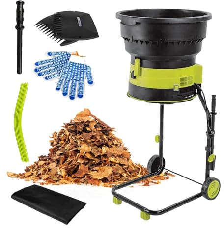 XEEAOFE Broyeur de Jardin 2500 W, Faible Entretien, Roues de Transport, Protection Surcharge, Grande Ouverture de Trémie 54 cm, Sac de Collecte et Aide à l'Alimentation 30m