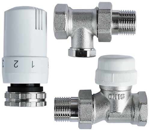 4M+ Thermostat Heizung 1/2 Komplettset - Temperaturregler mit Gewindeanschluss für Heizkörper - Hochwertiges Heizkörperthermostat, Weiß