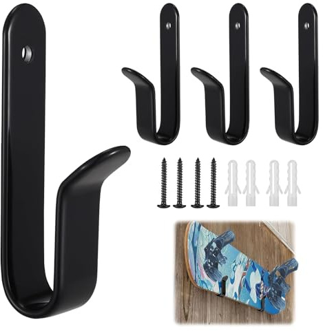 4Pcs Skateboard Wall Mount, Snowboard Holder with Mounting Screws, Snowboard Wall Mount Surfboard Paddle Board Wall Rack Skateboard Display, Indoor Towel Robe Coat Hook with Screws for Room Garage