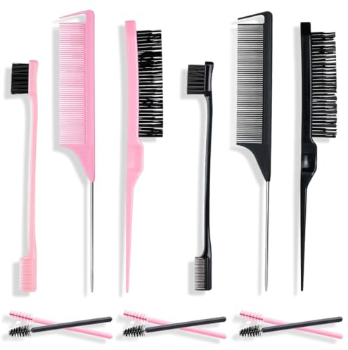 JYNXOR Set di 6 Pettini Spazzola Capelli Setole, Spazzola per Coda Tirata, Pettine a Code Robusto e Pettine a Doppia, Bordo Pettine Pettine per Stuzzicare per Parrucchiere, con 6 Pennello per Ciglia