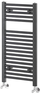 Go Bathrooms Towel Radiator 770x400mm Gunmetal Grey Rail | Wall-mounted heated towel radiator with slim straight designer ladder design in gunmetal grey.