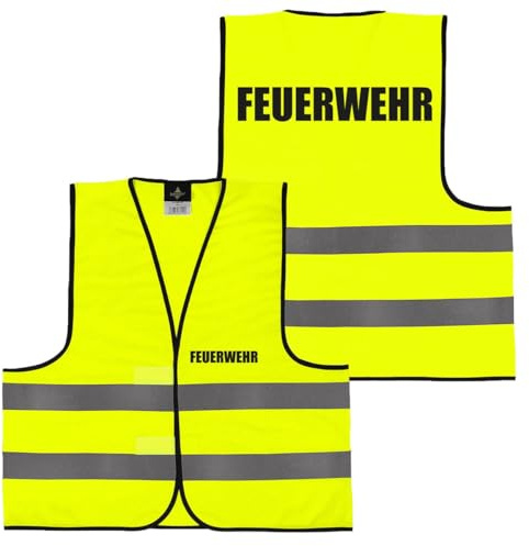Falkenheyn Warnweste mit Aufdruck - Sicherheitsweste Feuerwehr Sicherheit Bauaufsicht Suchteam Ordner Rücken/Front- Druck - Gelb Orange M/XL/XXL/5XL