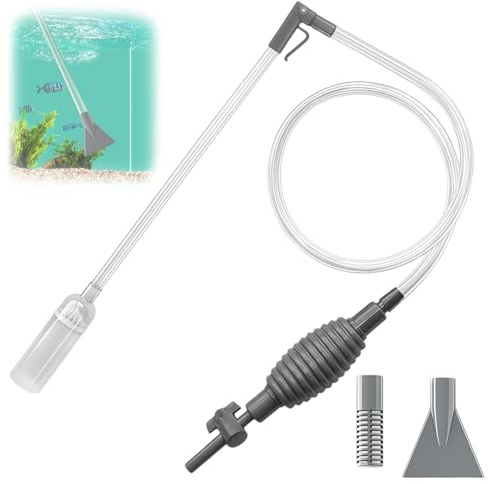 Siphon Bodenreiniger für Aquarien, Mulmsauger Aquarium, Aquarium Sauger, Einstellbares Ventil, Zwei Arten Von Saugköpfen, Wasserwechsel in Sekunden, Während Fische Stressfrei Schwimmen(Gray,1.7M)