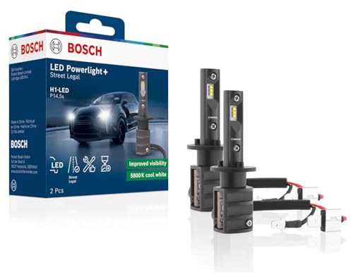 Bosch H1-Powerlight+ - Nachrüst-LED-Lampen - 12 V 13 W, 5800 K, cool-weißes Licht, Plug-and-Play-Upgrade, bis zu 3000 Std. Lebensdauer, 2 Stück