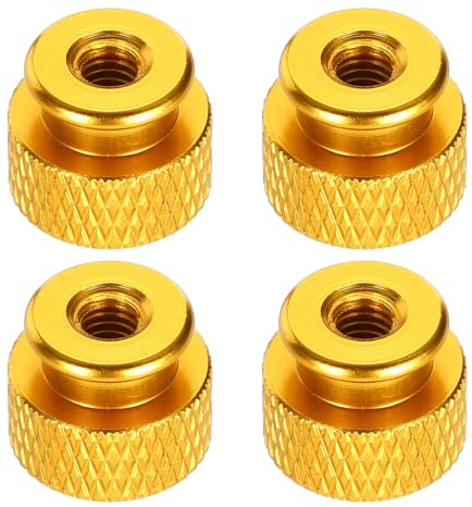 QUARKZMAN 4 Pezzi Dado A Mano Zigrinato, M4 12 Mm Diametro Esterno 10 Mm Altezza Lega Di Alluminio 6061 Anodizzato Dado A Vite Manuale, Vite Per Telaio Metallico Per Macchinari, Oro