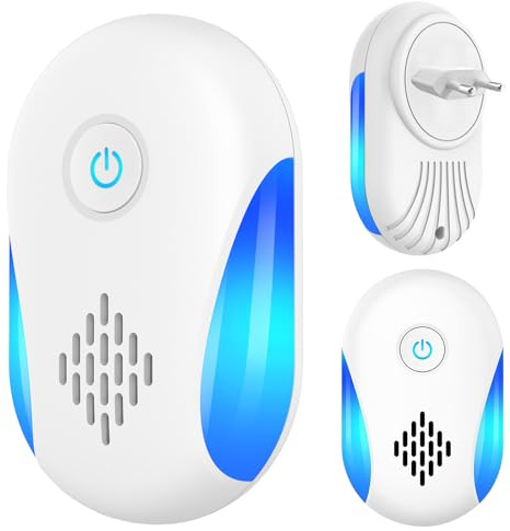 Ultrasuoni per Topi da Interno 2 Pezzi, Dispositivo di Allontanamento Topi e Insetti, Copertura per Camera da Letto, Cucina, Soffitta e Seminterrato, Sicuro per Persone e Animali