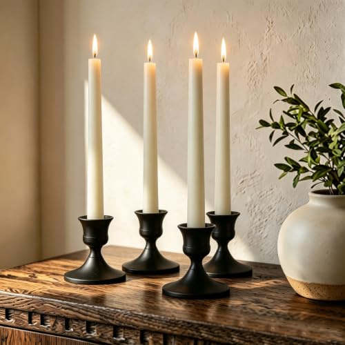 AUMAYCO Kerzenständer Schwarz 4 Set, Vintage Schwarze Kerzenhalter, Elegante Metall Stabkerzenhalter für Tischdekoration Hochzeit, Esstisch, Wohnkultur