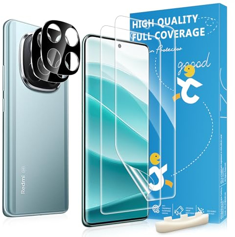 Protector de Pantalla para Xiaomi Redmi Note 14 Pro Plus / 14 Pro+ 5G, Película de Protector 2 Piezas con 2 x Protector de Lente de Cámara, Autorreparación, Compatible Huellas Dactilares ID, HD Clara
