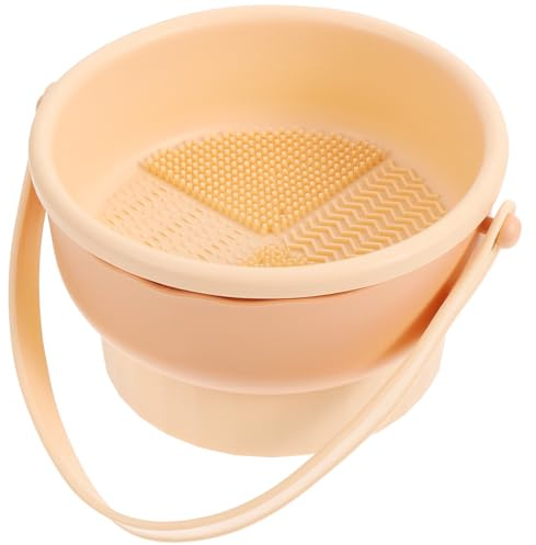 BAZEITFLOW Makeup Brush Cleaning Bowl and Silicone Sponge Cleaner with Storage Case, Rinsing Bowl for Deep Hygienic Cleansing, Suitable for Women’s Cosmetic Brushes and Sponges, Apricot