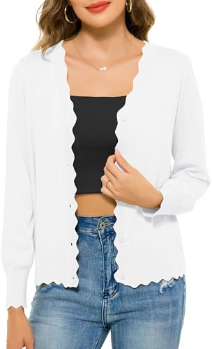 Lovasy Cardigan Bouton Femme Court Gilet Chic et Élégant à Manches Longues Veste Léger en Tricot Col V Ouverte Devant Pull Respirant Élégant