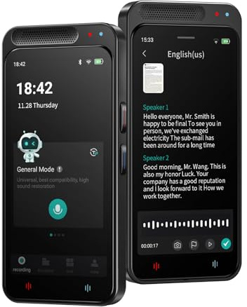 Dictaphone numérique avec fonction d'écriture IA et résumé, traduction en ligne, travail hors ligne de 134 langues, enregistreur vocal AI 80 Go pour conférences, réunions