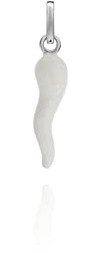Donipreziosi Ciondolo Smaltato a forma di Corno Portafortuna - Pendente Cornetto napoletano in Argento per Collana o Bracciale Uomo o Donna, Scaramanzia - 2,5 cm Bianco