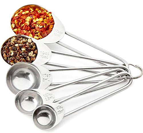 Stainless Steel Measuring Spoons BE-TOOL 5pcs Stainless Steel Measuring Spoons Set Metal Cooking Baking Kitchen 15ml,10ml,5ml, 2.5ml,1.25ml
