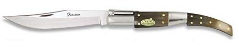 Navaja ARABE CARRACA Nº3 Mango de Asta Toro Hoja de Acero INOX inoxidable de 13,5 cm para Camping, Caza, Pesca, Supervivencia y Bushcraft Albainox 01079 + Portabotellas de regalo