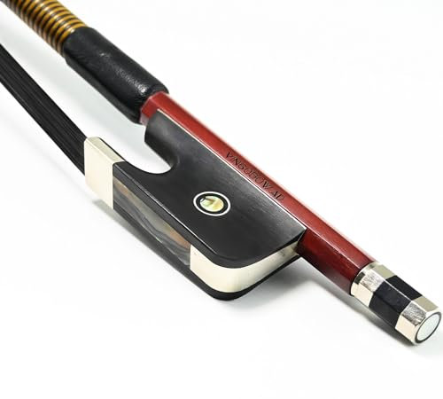 VINGOBOW Brasilholz Französischer Kontrabassbogen Bassbogen Natürliches Schwarzes Pferdehaar lauter wilder Ton 1/4 Größe 66cm