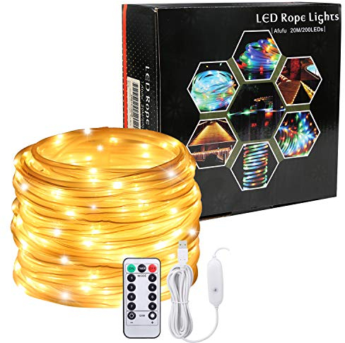 Afufu Tubo luminoso a LED, 20 m, 200 LED, con 8 modalità, per interni ed esterni, per sauna, giardino, Natale, matrimonio, feste, luce bianca calda