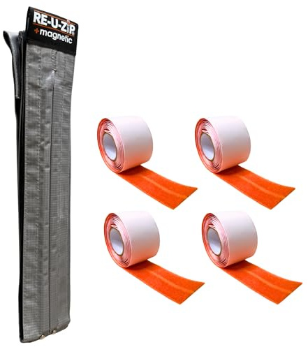 RE-U-ZIP Self-Closing Magnetic Dust Barrier Entry Strip, Hands-Free Zipper Alternative for Plastic Sheeting, Reusable, Custom Placement & Works Under Negative Air, Starter KIT