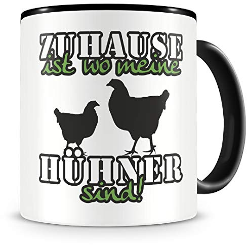 Samunshi® Hühner Tasse mit Spruch Zuhause ist Hühner Geschenk für Fans Kaffeetasse Huhn groß Lustige Tassen zum Geburtstag schwarz 300ml