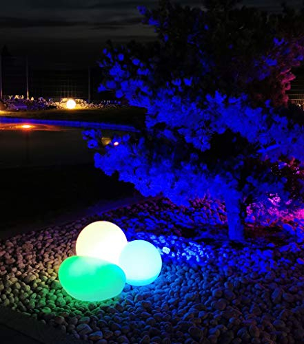 Trango 3er Set SO-00134 LED Solar Kugelleuchte IP44 Solar Leuchtstein in 20/30/40cm Durchmesser Weiß matt mit 3000K warmweiß LED & RGB Farbwechsel LED *SNOWY* Solarkugel, Außenleuchte, Gartenleuchte