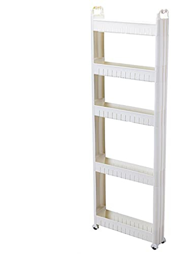 LINONI 3/5-Tier Schmales Regal,Handwagen mit Rädern, Küchenwagen Rollwagen, Mobiler Lagerregal Organizer für Küche Büro, Kunststoff, Weiß, Widh10cm, 5 Tier