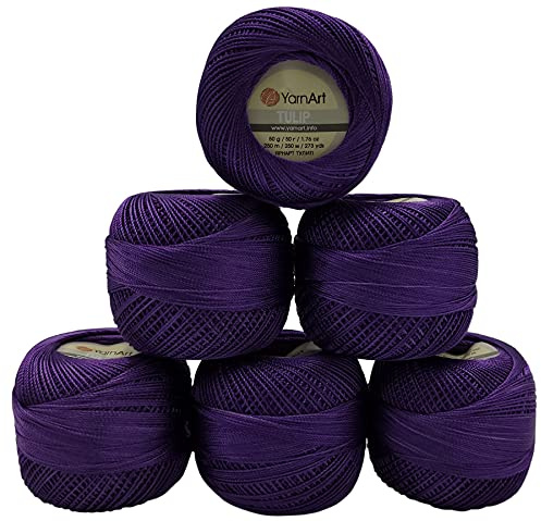YarnArt Tulip 6 x 50 gr. Paket Seide Garn Mikrofaser, Satin Garn glänzend Farben auswählbar (lila 478)