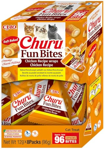INABA Churu Fun Bites 56% fukt kattsnacks från Japan, högkvalitativa proteiner med kyckling, kattgodis 96 g (1-pack)