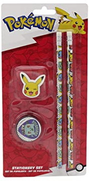 Pokémon- Pokémon brevpappersset, skolmaterial, skrivande, present, penna, suddgummi, pennvässare, flerfärgad, officiell produkt (CyP Brands)
