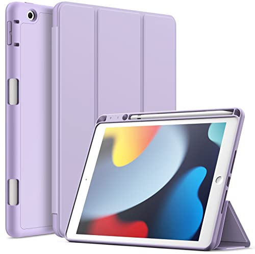 JETech Hülle für iPad 9./8./7. Gen 10,2, Helles Lila | Für iPad 10,2 (2021/2020/2019), Weiches TPU, Pencil Holder, Dreifach-Ständer, Auto Schlafen/Wachen, Stoßfestes Leichtdesign