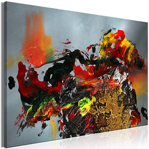 decomonkey Bilder Abstrakt 90x60 cm 1 Teilig Leinwandbilder Bild auf Leinwand Vlies Wandbild Kunstdruck Wanddeko Wand Wohnzimmer Wanddekoration Deko Modern Kunst silber rot gelb