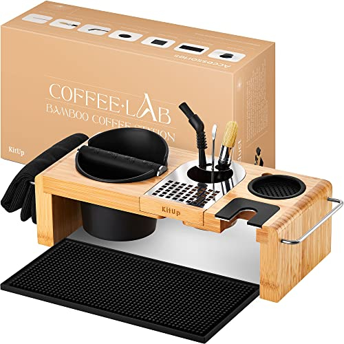 KitUp Espresso Knock Box and Tamp Station - Tamping Station with Tamp Stand and Coffee Tamper Holder - Espresso Machine Accessories for Home Coffee Bar or Commercial Cafe - Complete Coffee-Making Kit