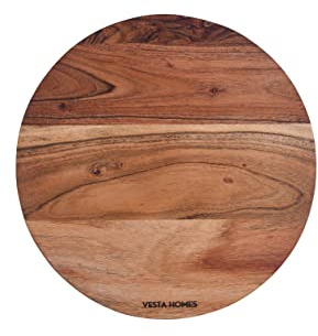 Vesta Homes Wooden Round Chopping Board/Cutting Board/Serving Board, Charcuterie Board, Plate for Pizza, Vegetables, Fruits and Cheese | Natural Acacia Wood | 29.5 x 29.5 x 1.5 cm | Handcrafted