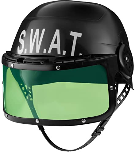 Balinco SWAT-hjälm med hakrem och uppfällbart visir, S.W.A.T.-utrustning, SEK, polis, FBI, specialförband, karneval, temafest