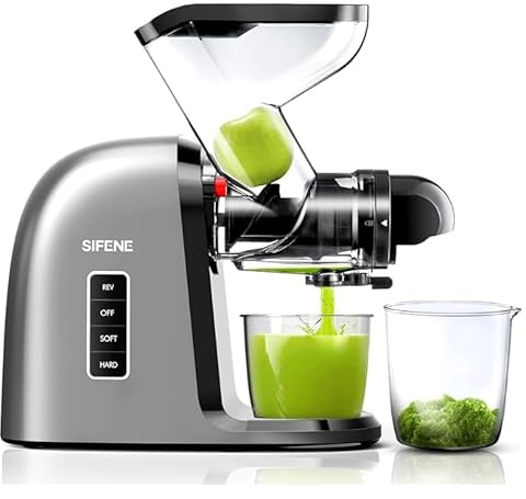 SiFENE Cold Press Juicer Machine, Wide Dual Feed Chute Slow Masticating Juicer, Anti-Clog Function, Easy Clean Juice Extractor for Whole Large Fruits & Vegetables (Black)