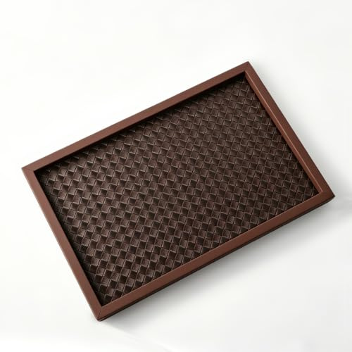 SANZIE Geflochtenes Ledertablett zur Aufbewahrung von Schmuck (Braun) | Schlüsselablage, Schlüsselschale, Schreibtisch-Organizer für Schlüssel, Handy, Münzen und Kleinigkeiten, 28 × 20 × 4,3 cm