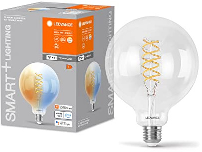 LEDVANCE SMART+ WIFI LED-Lampe, Weißglas, 8W, 806lm, Kugel-Form mit 125mm Durchmesser & E27, regulierbares Weißlicht (2700-6500K), dimmbar, App- oder Sprachsteuerung,15000 Stunden Lebensdauer,4er Pack