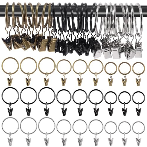 Mardatt 40Pcs Curtain Rings with Clips, 1 Interior Diameter Drapery Curtain Clip Rings Shower Curtain Rings Curtain Hooks Hangers Clip Rings for Window Bathroom Home and Kitchen(Bronze)