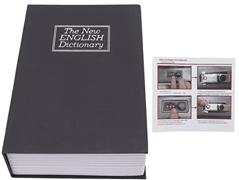 Tissting Buchtresor mit Zahlenschloss, 24 x 16 x 5,5 cm Englisches Wörterbuch Echten Seiten Buch Tresor Versteckter Abschließbar Code Schloss Buchsafe für Geld Bargeld Schmuck(Schwarz)