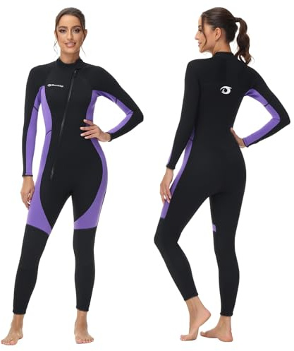 Owntop Mujeres Traje de Neopreno 3/2mm - Trajes de Buceo con Cremallera Delantera, Stretch Pro Wetsuit Térmico de Longitud Completa para Surf Snorkel, Mujer Morado XL