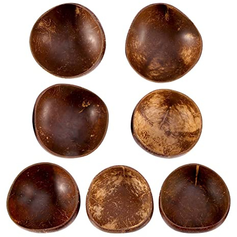 Bruafsir 7 cuencos de coco de 12 a 15 cm hechos a mano con cáscara de coco, cuchara de madera, postre ensalada de frutas, cuenco de arroz y ramen