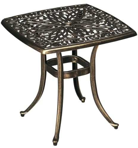 Outsunny Outdoor Garden Table Cast Aluminium, 54 x 54 cm Bronze Tone | Small Patio End Table, Umbrella Hole, Anti-Slip Foot Pads, for Garden, Patio, Balcony