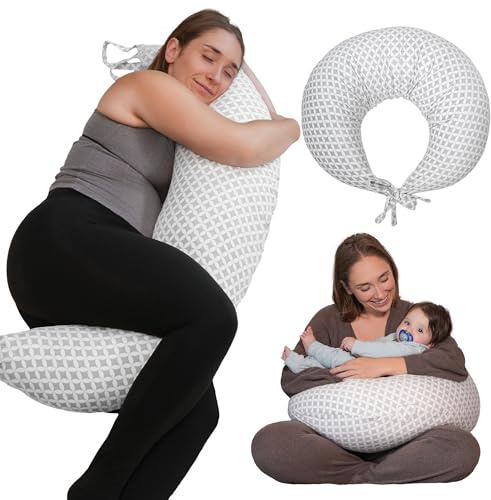 DancesCat Mångsidig Amningskuddar i Plusstorlek, Justerbar Amningskudde, XXL Amningskuddar, Amningskuddar för barn, Amningskudde för Sidosömn med Avtagbart överdrag (Velvet Grey Geometric Pattern)