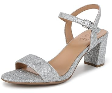 Naturalizer Womens Bristol Ankle Strap Block Heel Dress Sandal Silver Metallic Fabric 10 W