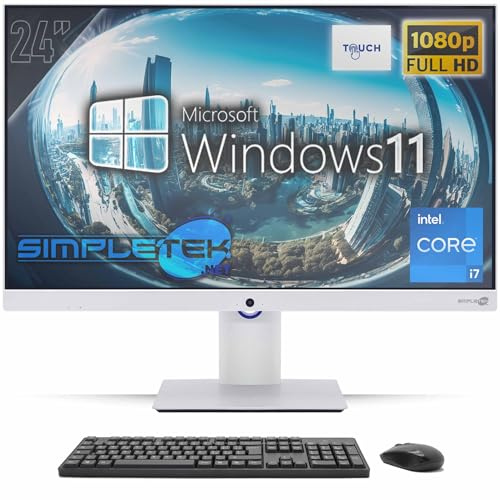 SIMPLETEK - Ordinateur Tout-en-Un Tactile 24 FHD Core i7 3,8 GHz | Windows 11 Pro 8 Go RAM - SSD 240 Go | PC Tout-en-Un Tactile Webcam intégrée