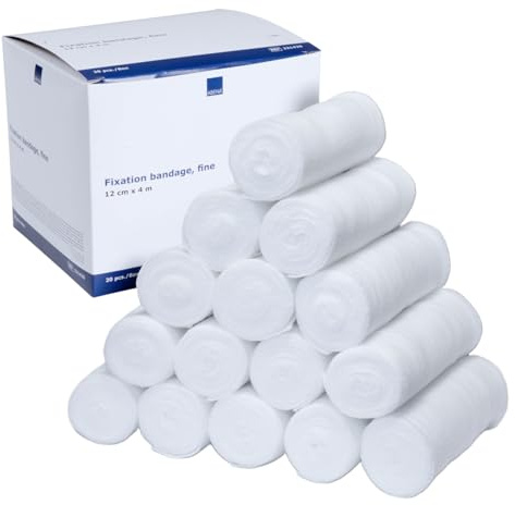 ABENA Mullbinden 12cm x 4m, 20 Stück | Fein, Elastisch, Luftdurchlässig, Hautfreundlich, Fixierung für Wundpflege & Sport