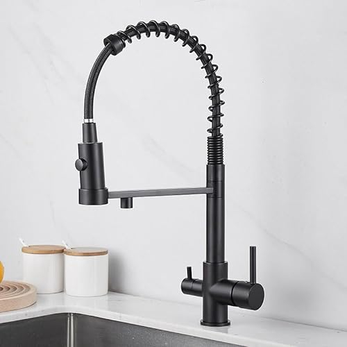 ZYCDP Wasserhahn Osmoseanlage 3 Wege, Wasserhahn Küche mit Filter Wasser, Mischbatterie Küche Messing, Schwarz