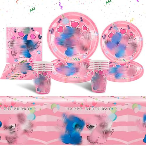 Luchild Partygeschirr Set- 51Pcs Rosa Pappteller Party Kindergeburtstag Geburtstag Geschirr Set, Mädchen Geburtstag Deko Party Supplies Set Becher Teller Tischdecke Servietten Tassen 10 Gäst