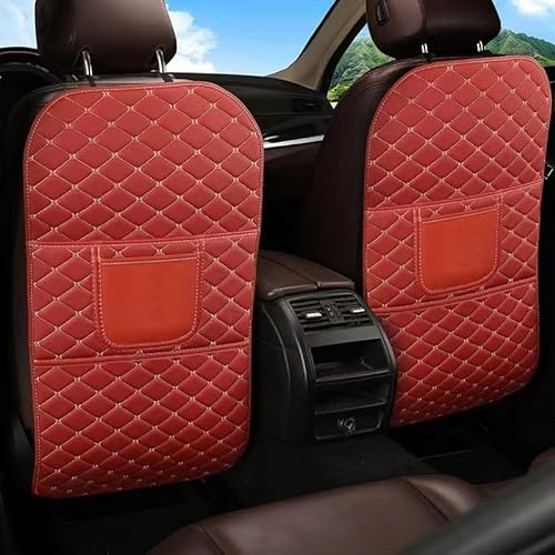 YUEGOO 2 Stücke Autositz Rückenlehnenschutz aus Leder für VW Tiguan 2009-2023, Rücksitzschoner Auto Sitzschutz Rückenlehne Wasserdicht Anti-Schmutzig Kickpad,E/WineRed